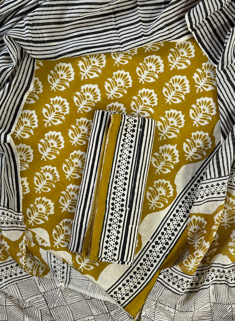 Exclusive Yellow Sanganeri Cotton Suit With Cotton Dupatta (BSCOTMU68)