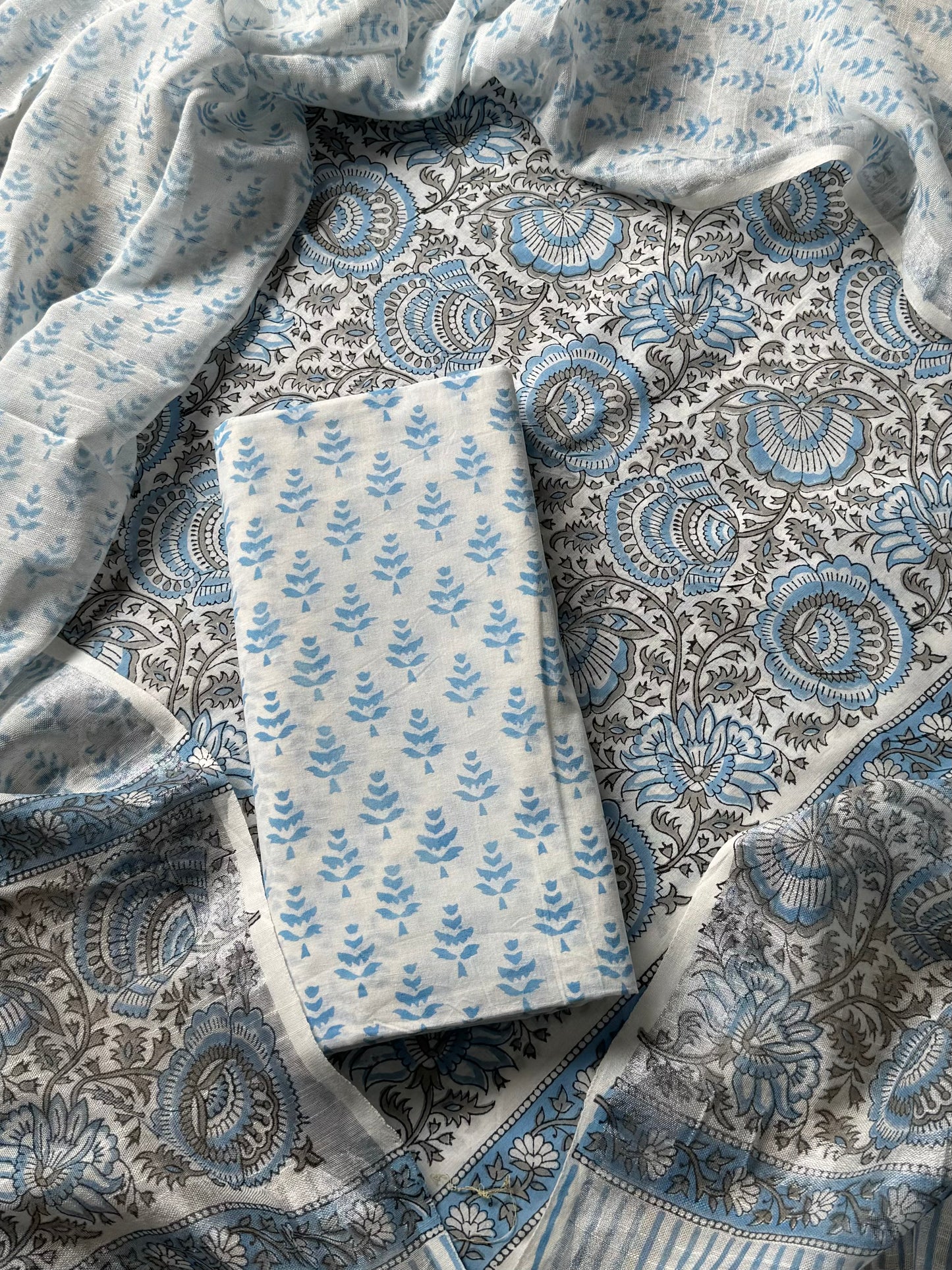 New Hand Printed Cotton Suit With Linen Dupatta BSLID07