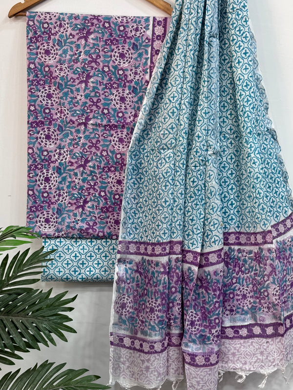 Brown Printed Cotton Stitched Suit Dupatta with Bright Color Blocking and Zari Borders