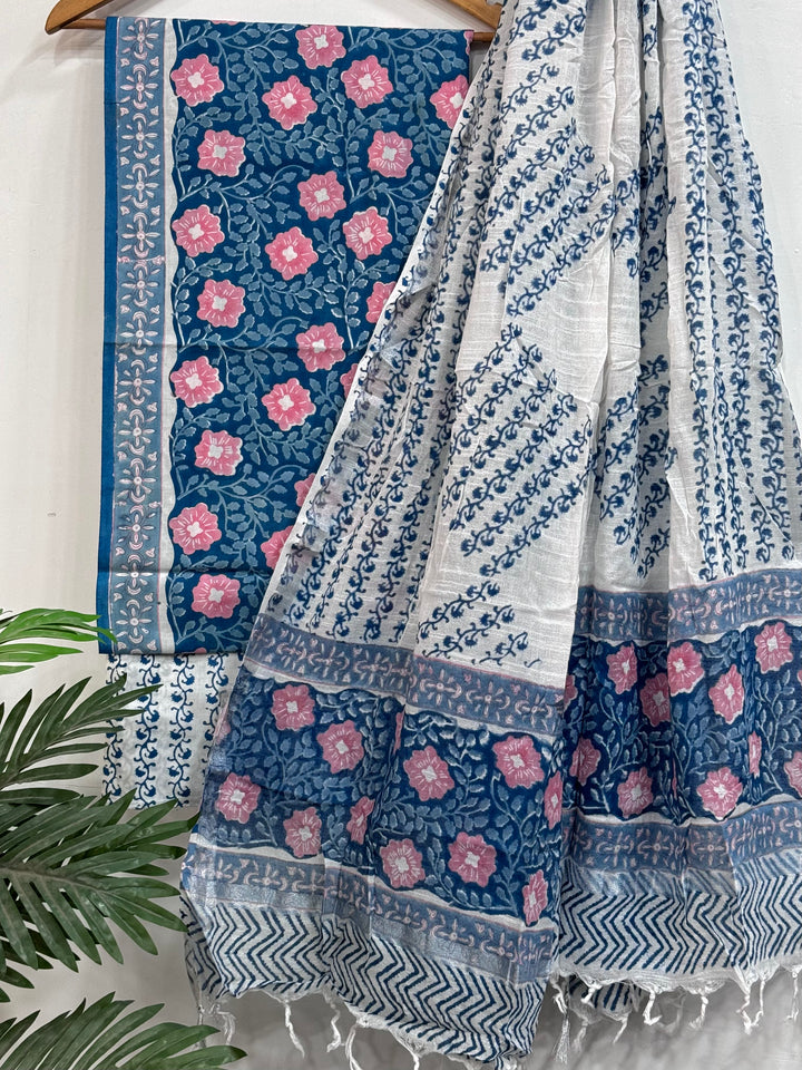 Premium Hand Block Printed Cotton Suit With Linen Dupatta BSLID40