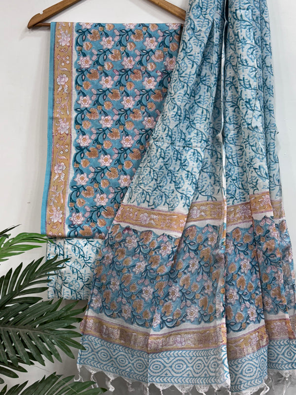 Orange - Hand Block Batik Print Cotton Suit Set with Dupatta for women 04