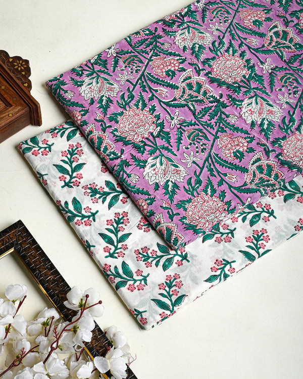 Premium Hand Block Printed Cotton Suit Top And Bottom Set (BSTB12)