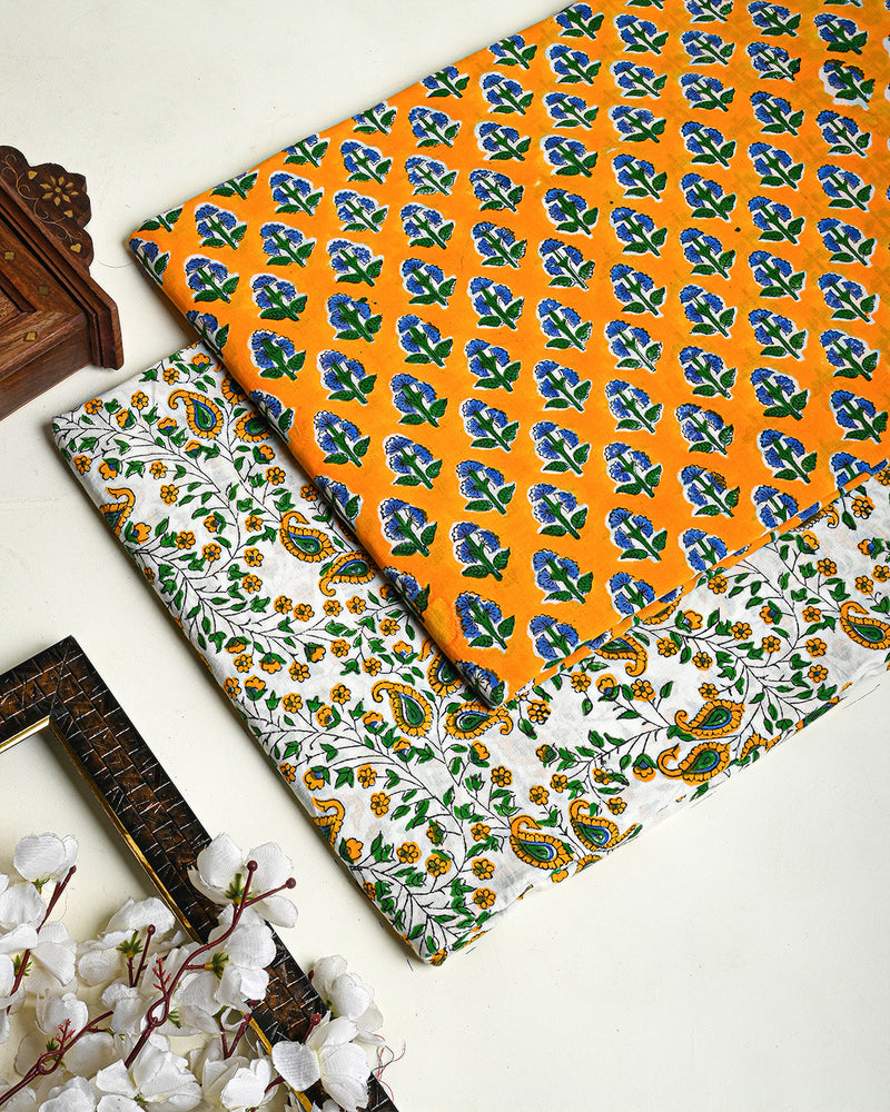 Premium Hand Block Printed Cotton Suit Top And Bottom Set (BSTB11)