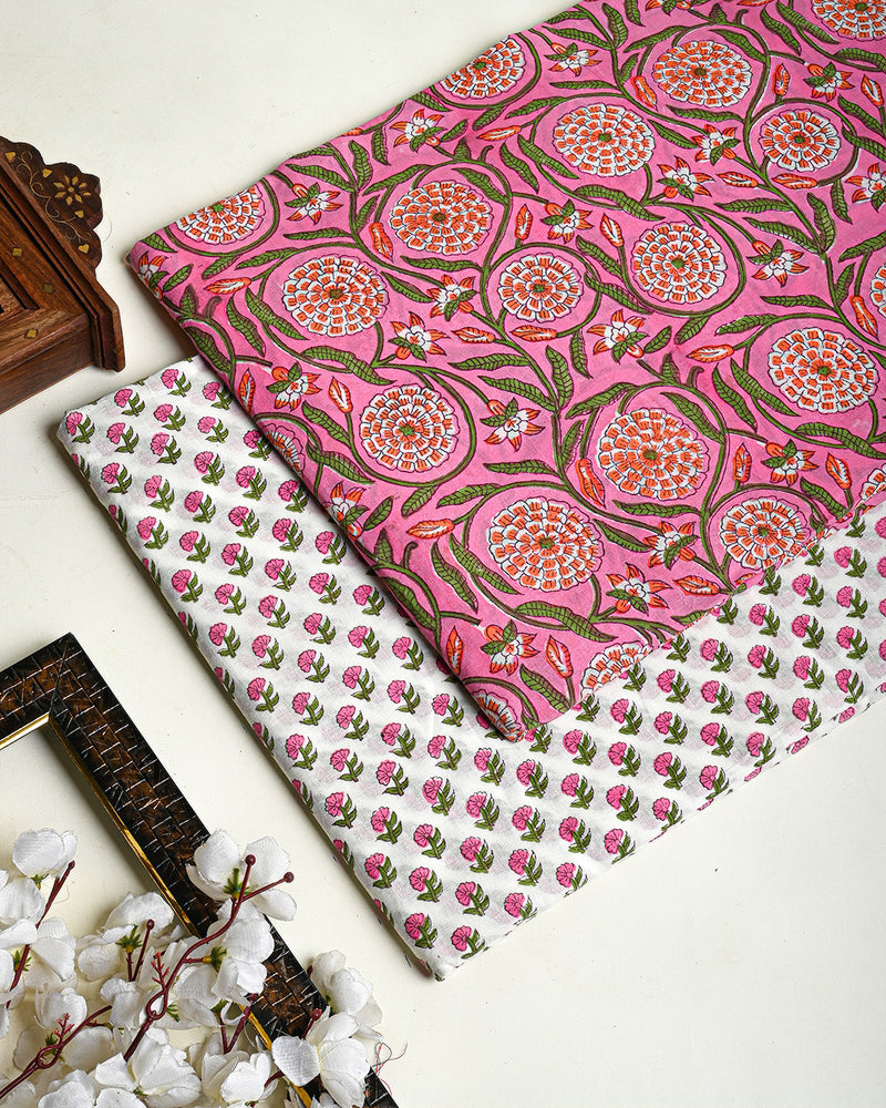 Premium Hand Block Printed Cotton Suit Top And Bottom Set (BSTB15)