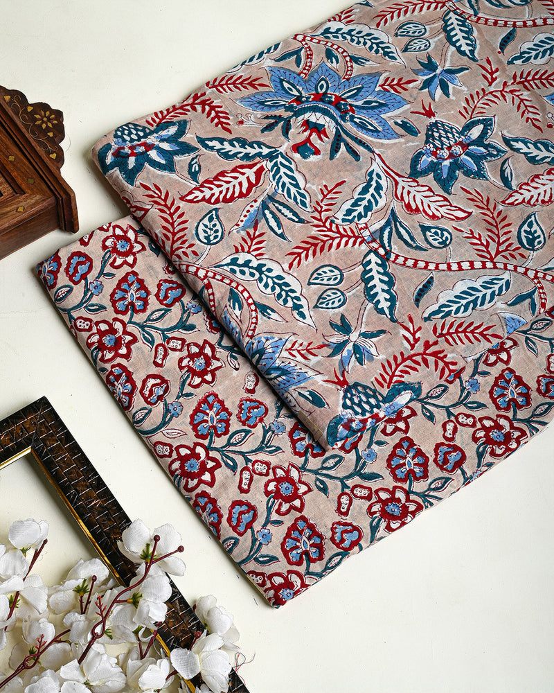 Premium Hand Block Printed Cotton Suit Top And Bottom Set (BSTB04)