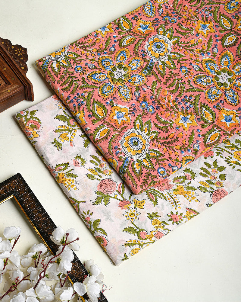 Premium Hand Block Printed Cotton Suit Top And Bottom Set (BSTB10)