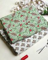 Premium Hand Block Printed Cotton Suit Top And Bottom Set (BSTB06)