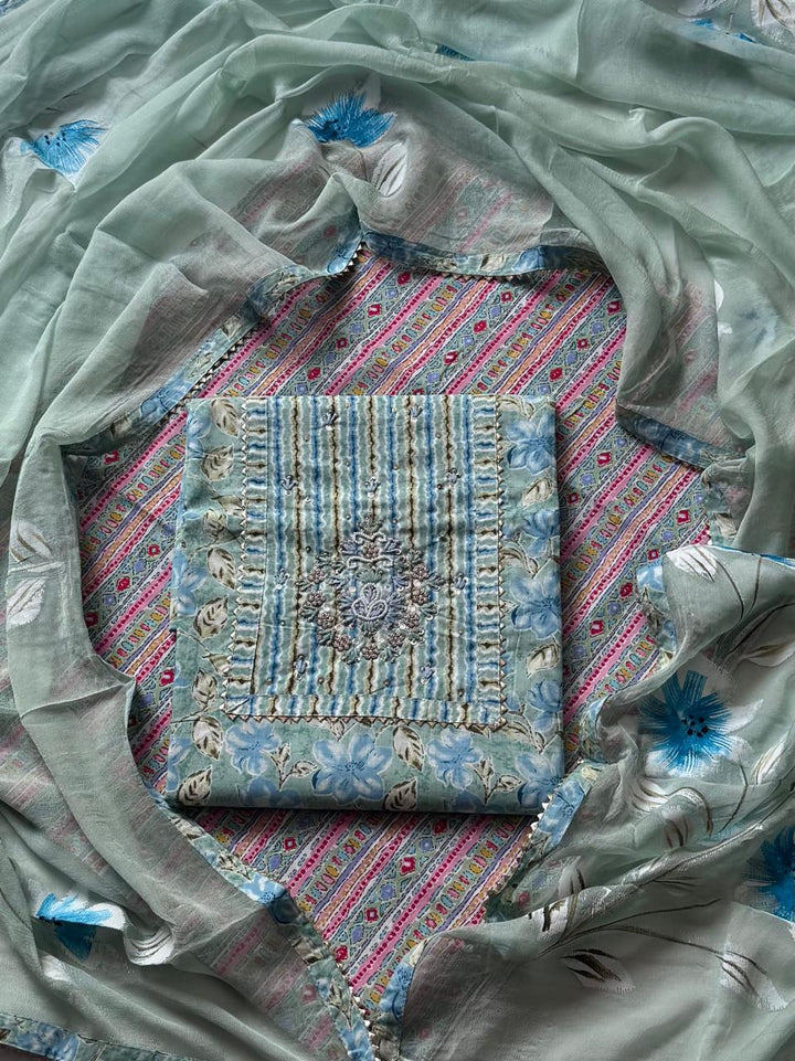 Exclusive Printed Gotapatti Unstitched Cotton Suit With Chiffon Dupatta (BSGP03)