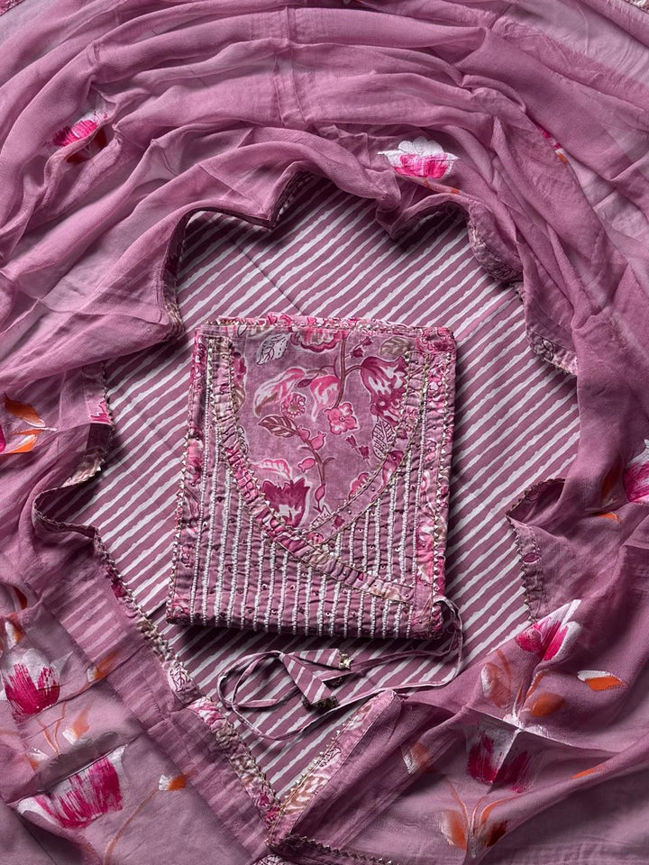 Premium Printed Gotapatti Unstitched Cotton Suit With Chiffon Dupatta (BSGP01)