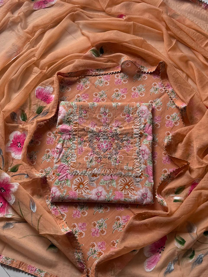 Premium Printed Gotapatti Unstitched Cotton Suit With Chiffon Dupatta (BSGP02)
