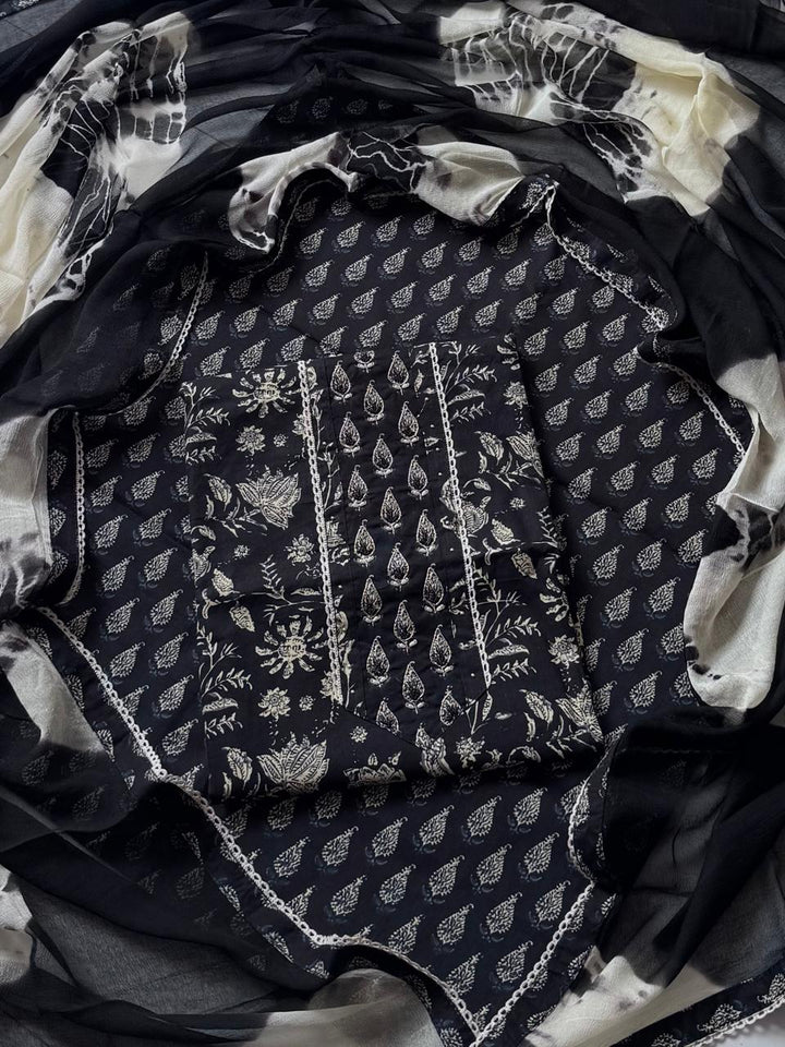 Premium Printed Gotapatti Unstitched Cotton Suit With Chiffon Dupatta (BSGP06)
