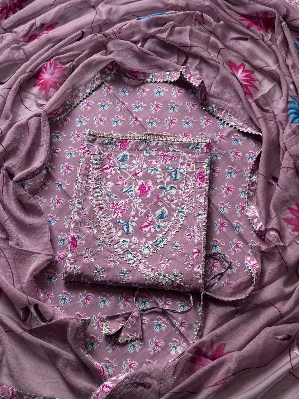 Exclusive Printed Gotapatti Unstitched Cotton Suit With Chiffon Dupatta (BSGP04)