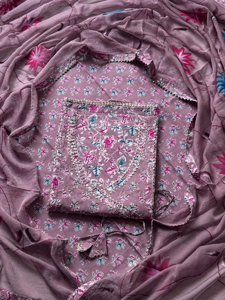 Exclusive Printed Gotapatti Unstitched Cotton Suit With Chiffon Dupatta (BSGP04)