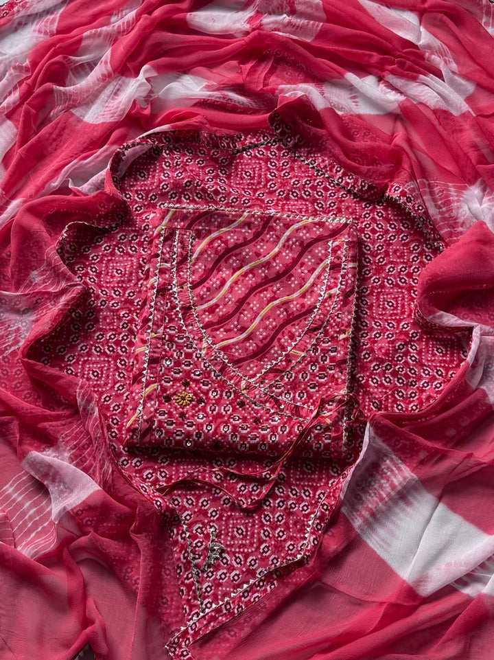 Premium Printed Gotapatti Unstitched Cotton Suit With Chiffon Dupatta (BSGP09)