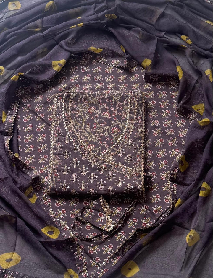Premium Printed Gotapatti Unstitched Cotton Suit With Chiffon Dupatta (BSGP08)