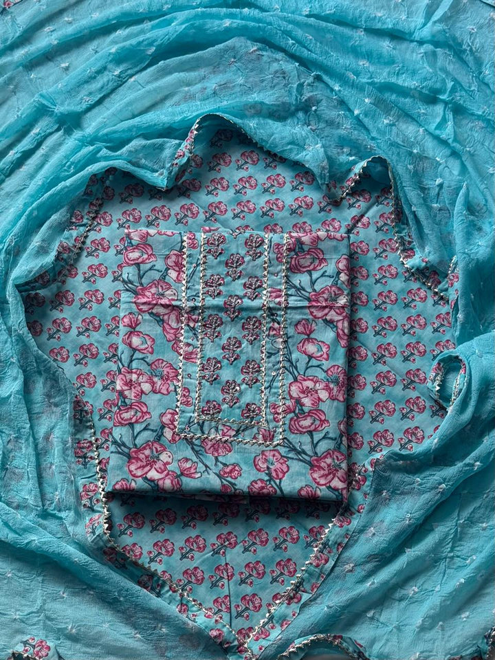 Premium Printed Gotapatti Unstitched Cotton Suit With Chiffon Dupatta (BSGP13)