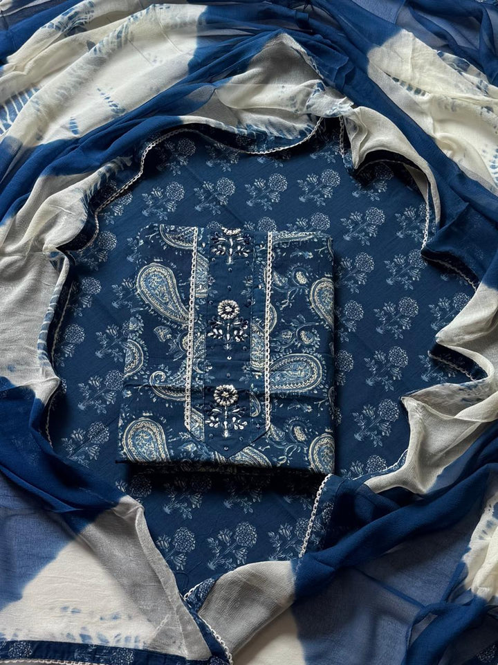 Premium Printed Gotapatti Unstitched Cotton Suit With Chiffon Dupatta (BSGP10)