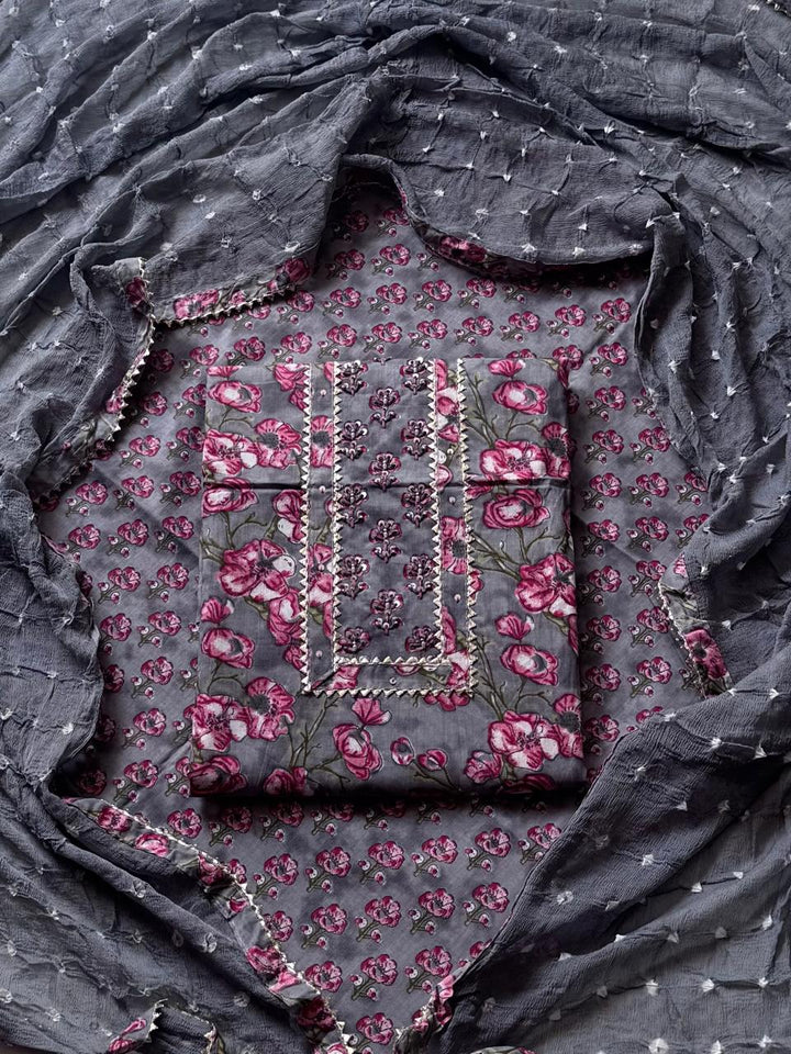 Premium Printed Gotapatti Unstitched Cotton Suit With Chiffon Dupatta (BSGP11)