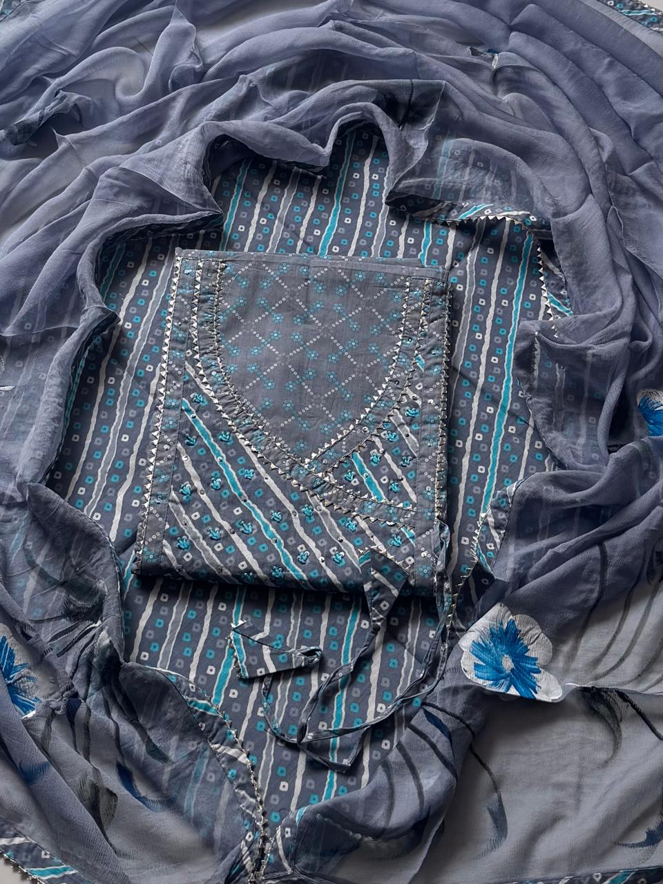Premium Printed Gotapatti Unstitched Cotton Suit With Chiffon Dupatta (BSGP15)