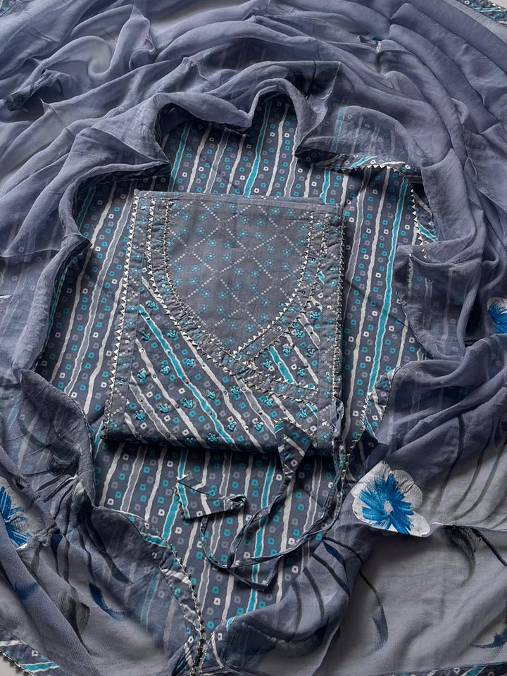 Premium Printed Gotapatti Unstitched Cotton Suit With Chiffon Dupatta (BSGP15)