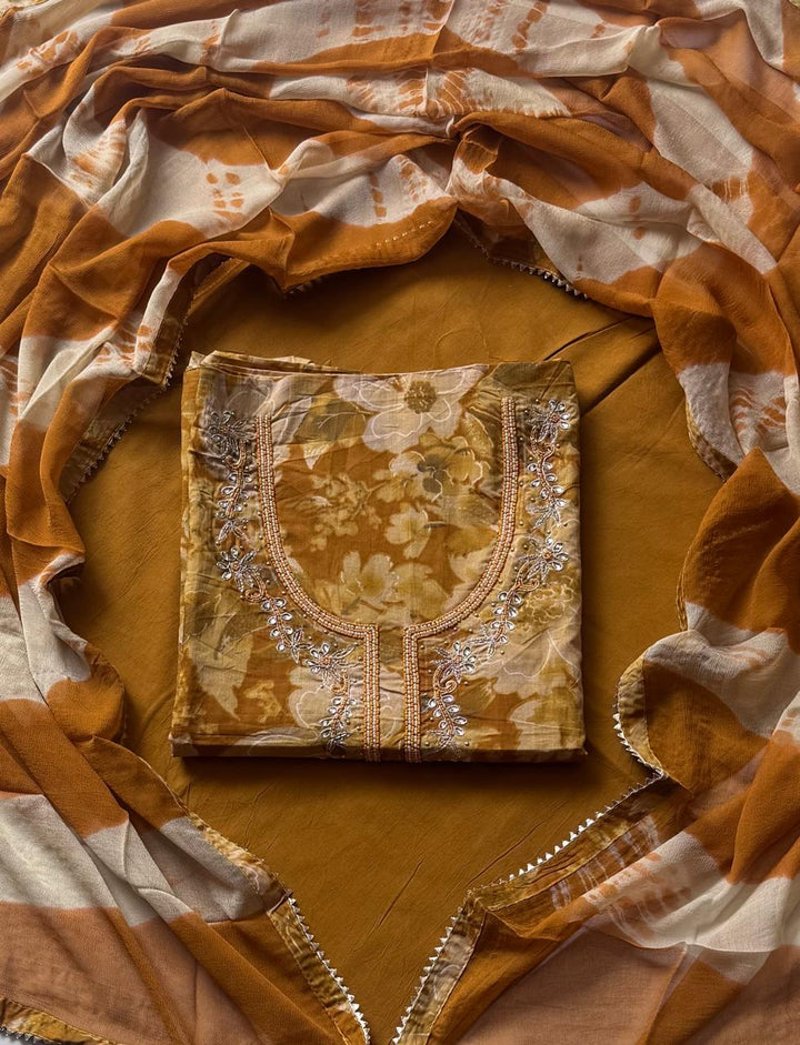 Premium Printed Gotapatti Unstitched Cotton Suit With Chiffon Dupatta (BSGP14)