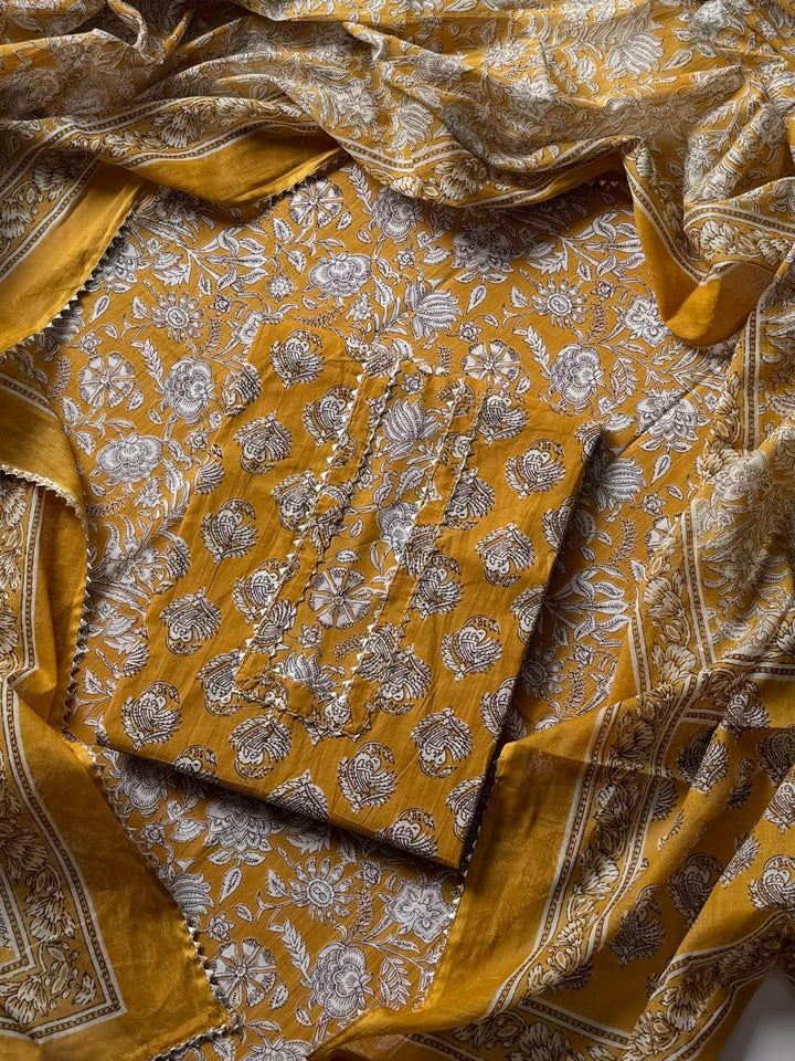 Exclusive Unstitched Cotton Gotapatti Suit Set With Cotton Dupatta (BSGP21)