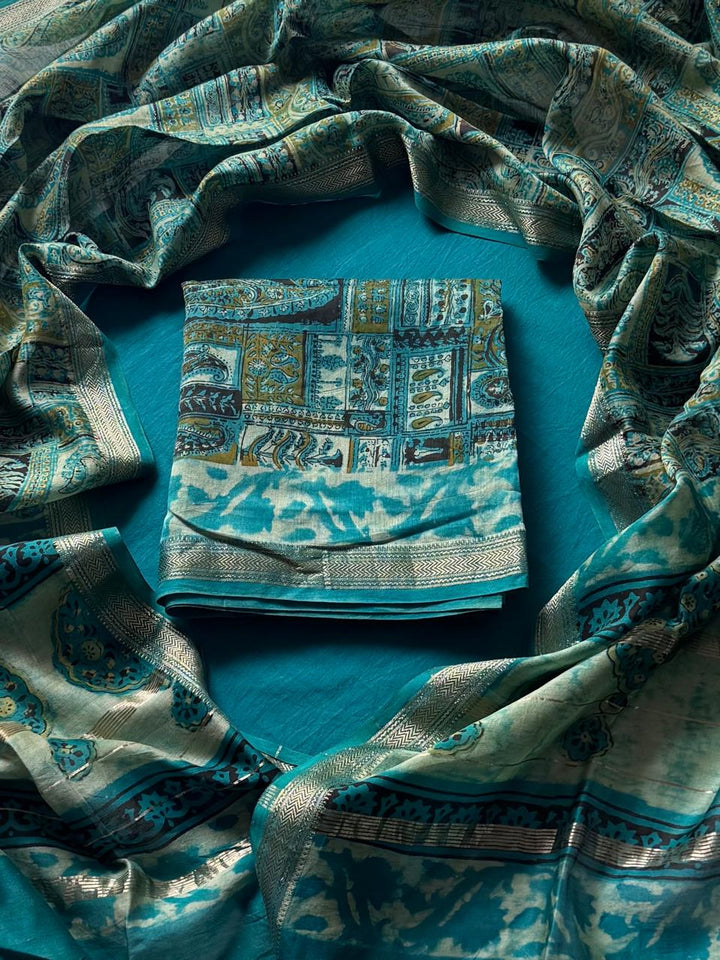 Maheshwari Silk Ajrakh Suits In Vanaspati Pomegranate Peel Dye ( BSAJ20 )