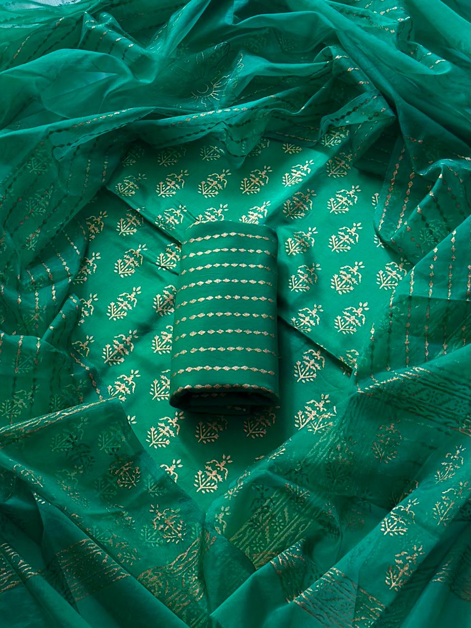 Exclusive Hand Block Gold Print Upada Silk with Organza Dupatta(BSUSCOD02)