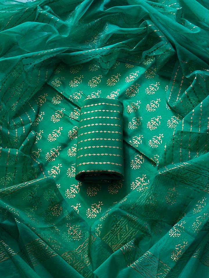 Exclusive Hand Block Gold Print Upada Silk with Organza Dupatta(BSUSCOD02)
