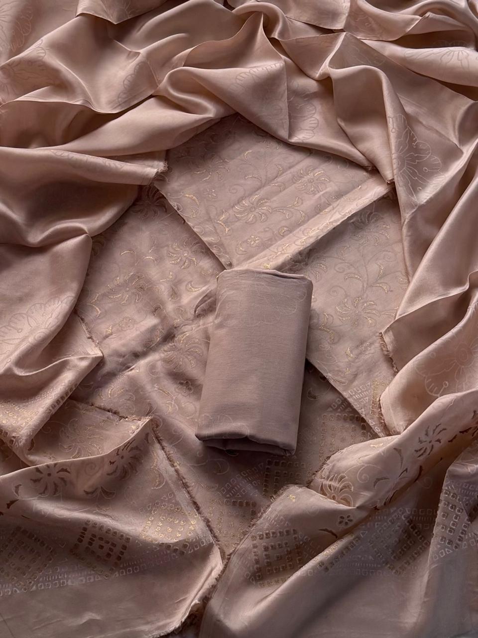 Khadi Gold Upada Silk Unstitched Suit Set with Upada Dupatta ( BSUSUD06 )