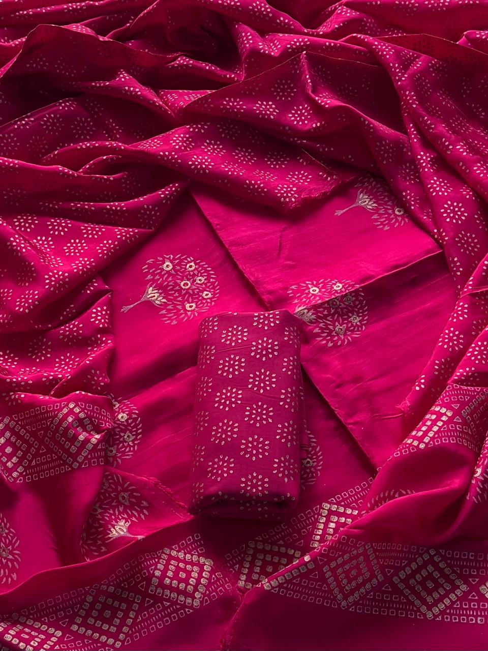 Khadi Gold Upada Silk Unstitched Suit Set with Upada Dupatta ( BSUSUD07 )