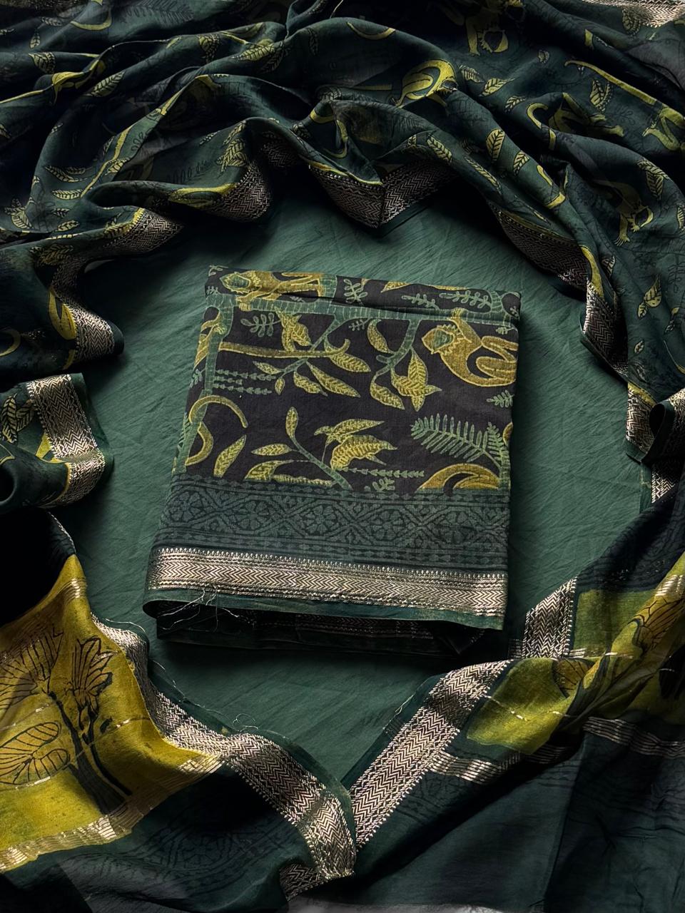Maheshwari Silk Ajrakh Suits In Vanaspati Pomegranate Peel Dye ( BSAJ26 )