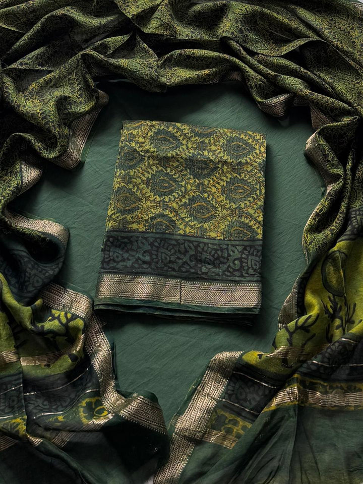 Maheshwari Silk Ajrakh Suits In Vanaspati Pomegranate Peel Dye ( BSAJ25 )