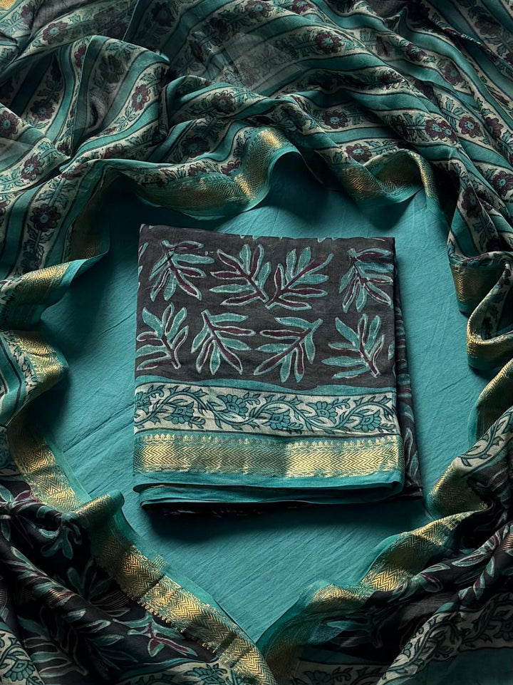 Maheshwari Silk Ajrakh Suits In Vanaspati Pomegranate Peel Dye (BSAJ32)