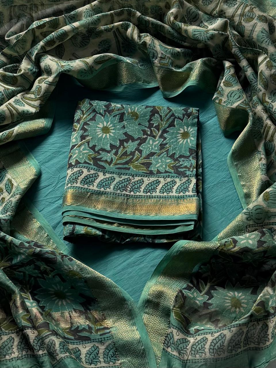 Maheshwari Silk Ajrakh Suits In Vanaspati Pomegranate Peel Dye (BSAJ34)