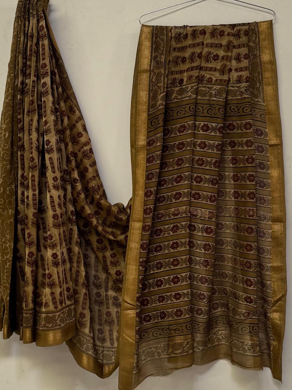 Royal Handcrafted Pomegranate Ajrakh Maheshwari Silk Saree (BSMSAJ02)