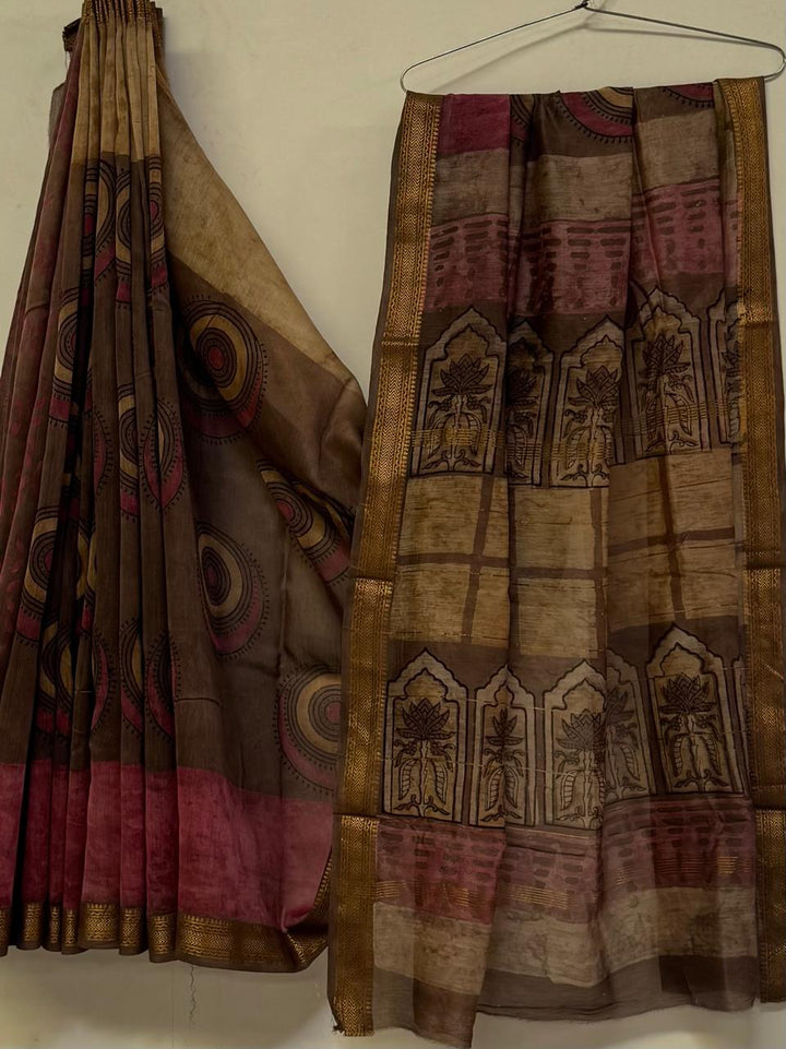 Royal Handcrafted Pomegranate Ajrakh Maheshwari Silk Saree (BSMSAJ01)