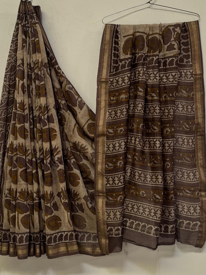 Premium Handcrafted Pomegranate Ajrakh Maheshwari Silk Saree (BSMSAJ08)