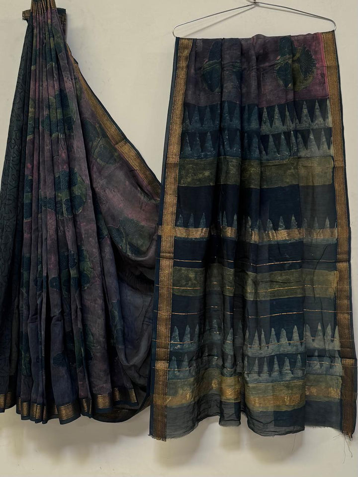 Premium Handcrafted Pomegranate Ajrakh Maheshwari Silk Saree (BSMSAJ10)