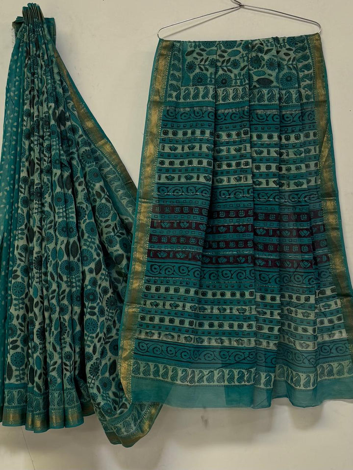 Premium Handcrafted Pomegranate Ajrakh Maheshwari Silk Saree (BSMSAJ11)