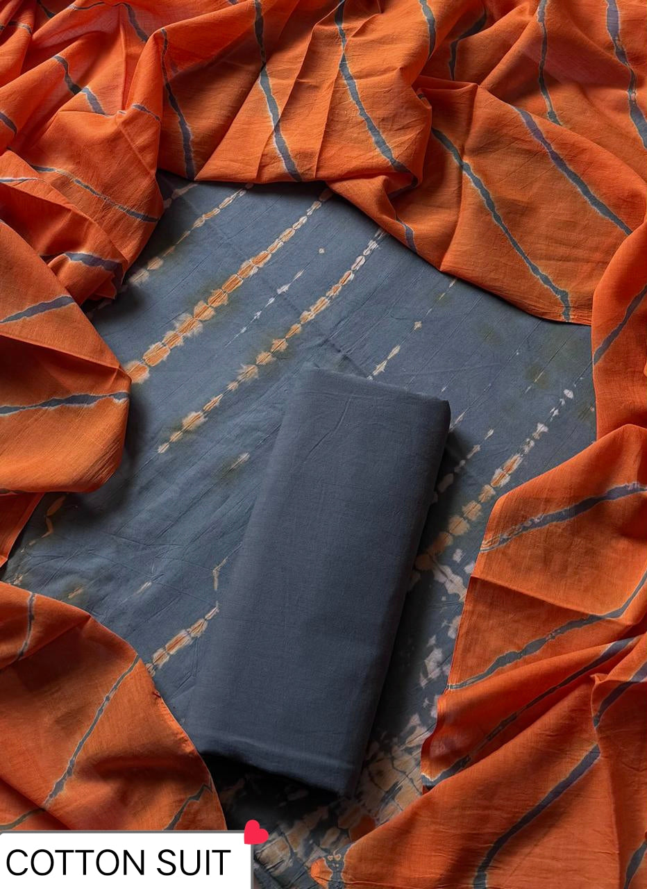 Premium Tie and Dye Cotton Suit With Cotton Dupatta (BSCOTMU144)