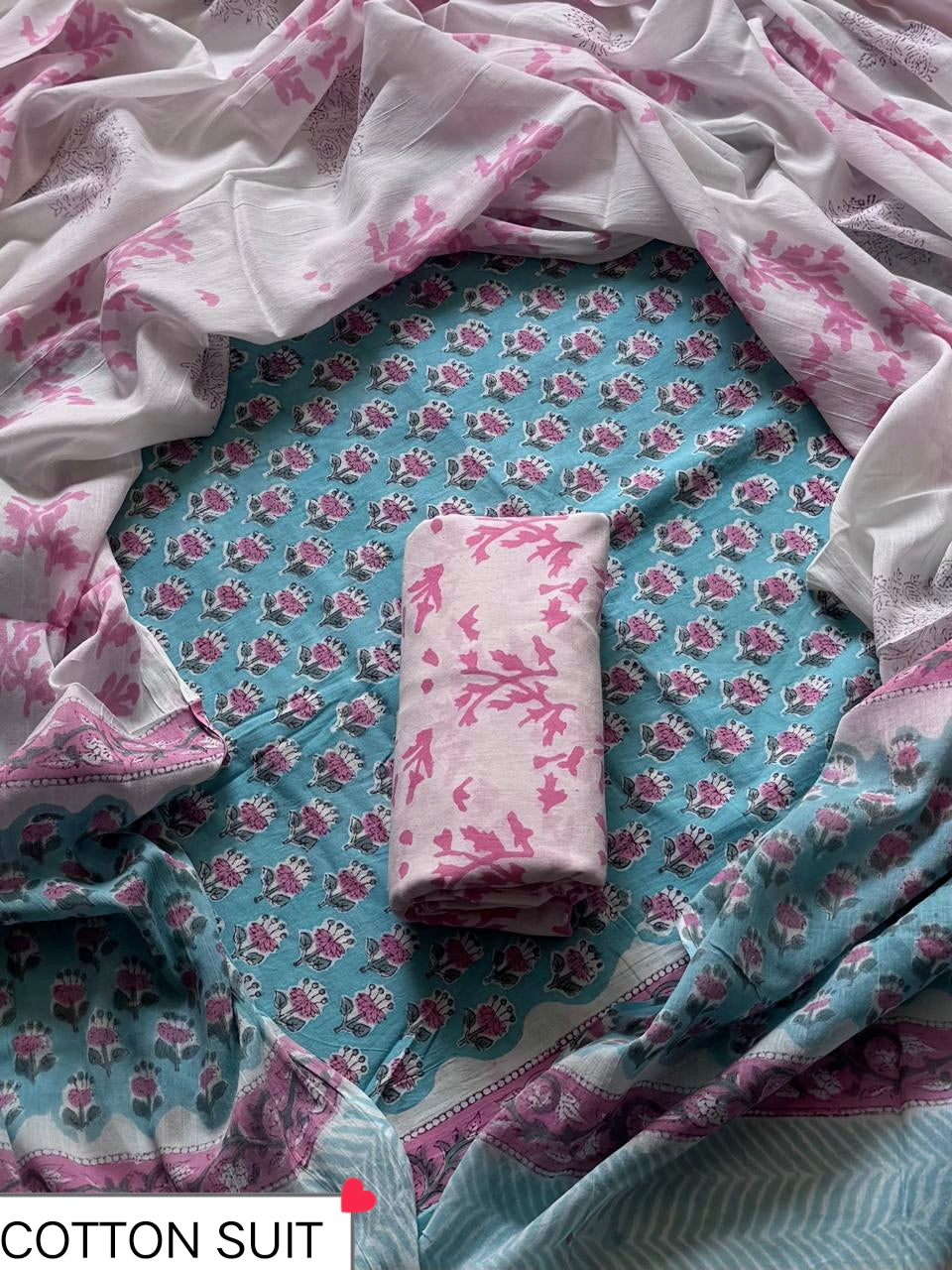 Premium Sanganeri Print Cotton Suit With Cotton Dupatta (BSCOTMU164)