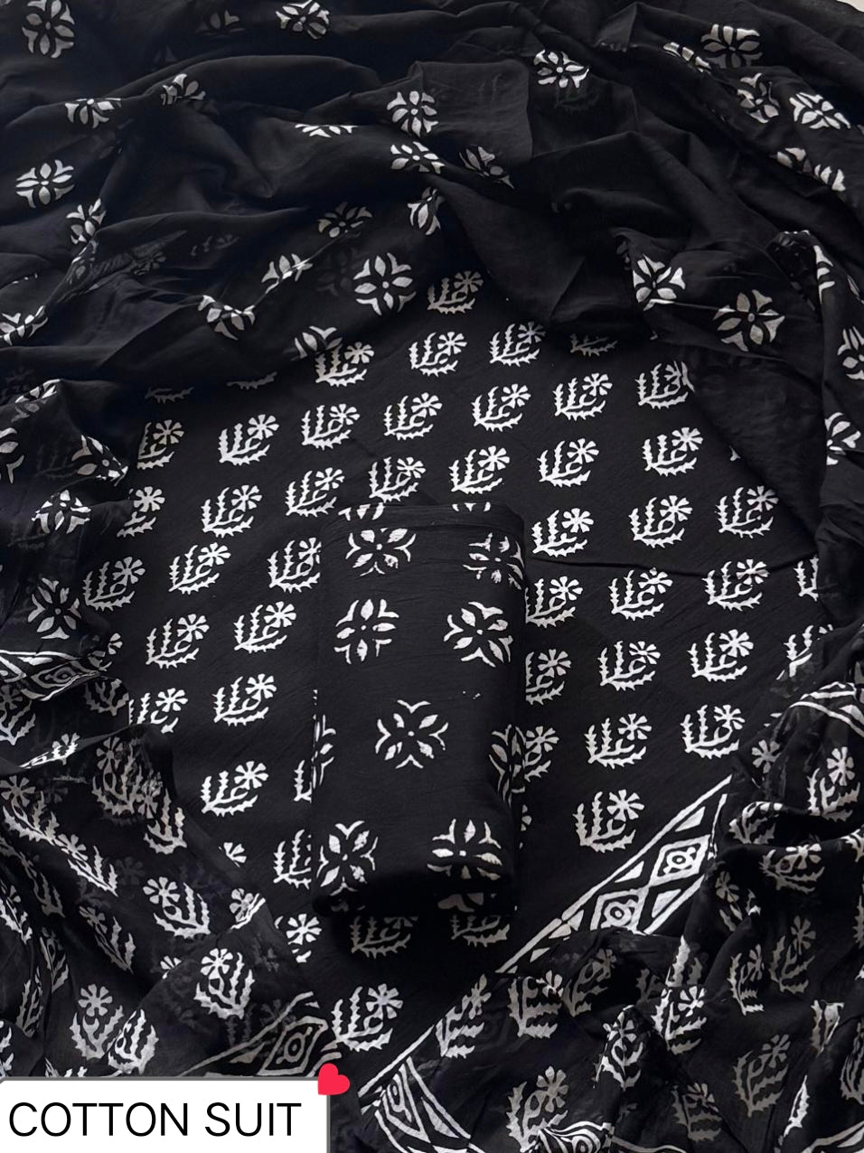 Premium Black and White Cotton Suit With Cotton Dupatta (BSCOTMU147)