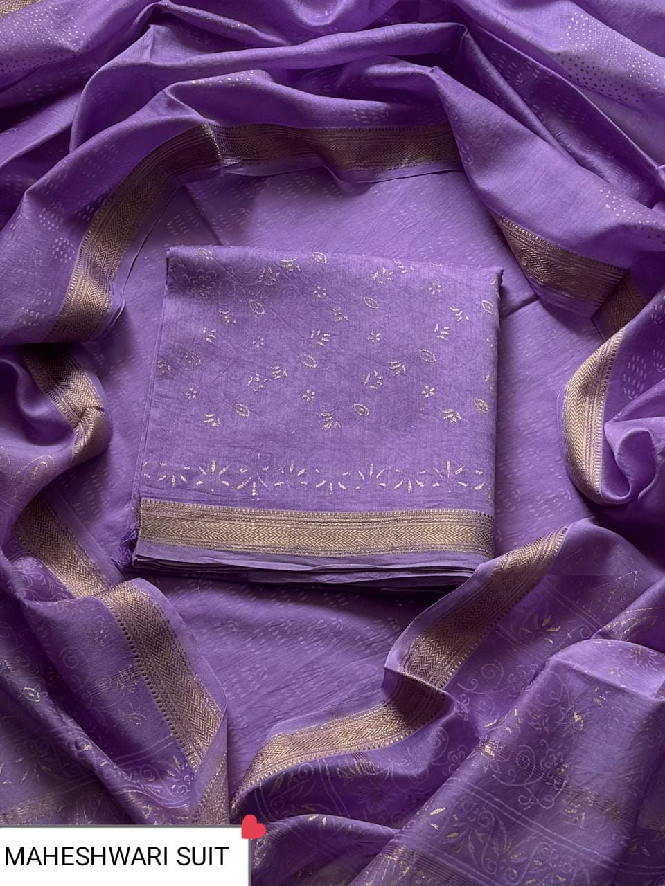 New Khadi Gold Print Maheshwari Silk Suit (BSMAHMA132)