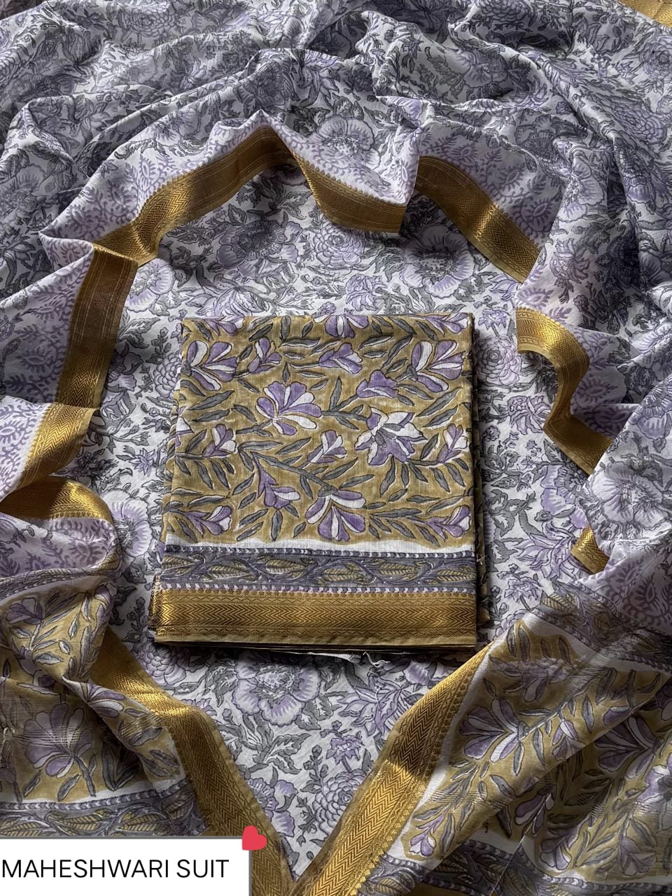 Royal Bagru Print Maheshwari Silk Suit (BSMAHMA137)