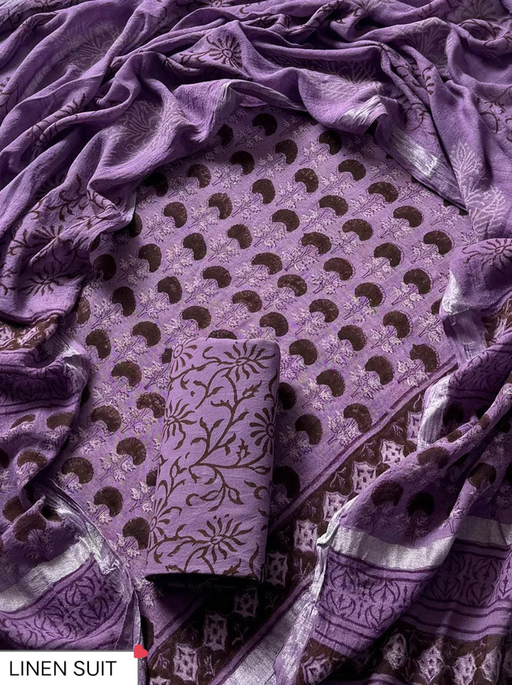 Traditional Sanganeri Printed Linen Suit With Linen Dupatta (BSLID58)