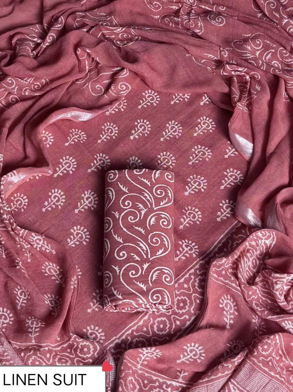 Traditional Discharge Print Linen Suit With Linen Dupatta (BSLID53)