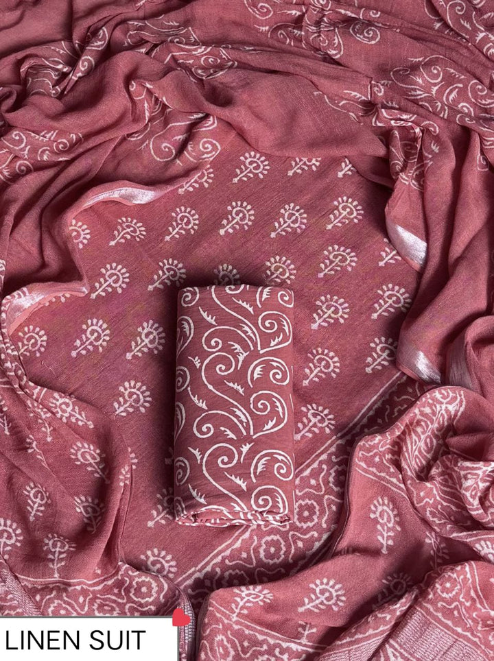 Traditional Discharge Print Linen Suit With Linen Dupatta (BSLID53)