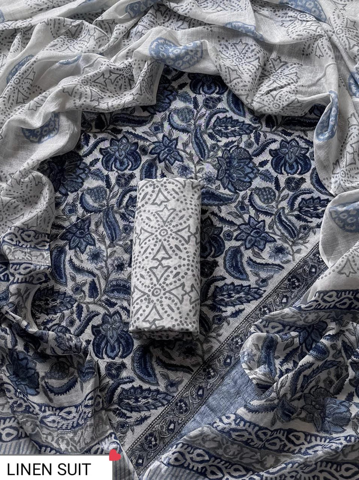 Traditional Sanganeri Printed Linen Suit With Linen Dupatta (BSLID60)