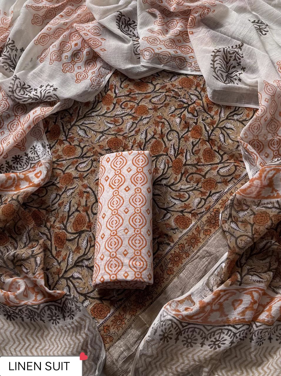 Traditional Sanganeri Printed Linen Suit With Linen Dupatta (BSLID62)